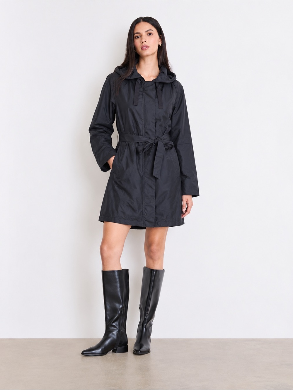 LOFT Belted Trench Coat Black Lightweight Jacket S *E